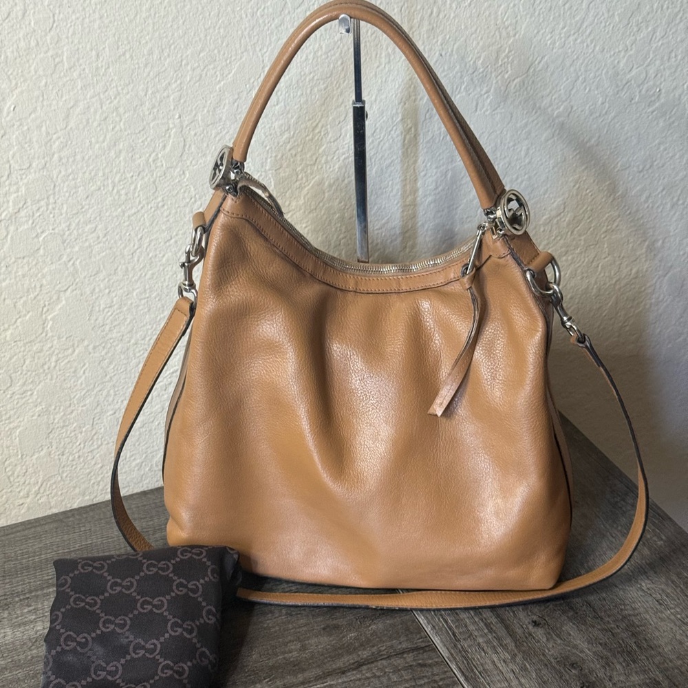 Gucci Tan Leather Hobo Bag with Silver Hardware